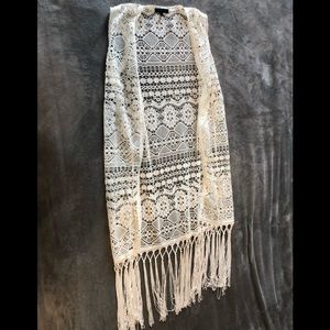 Takara Girls Long Sleeveless Crochet Fringe Shrug